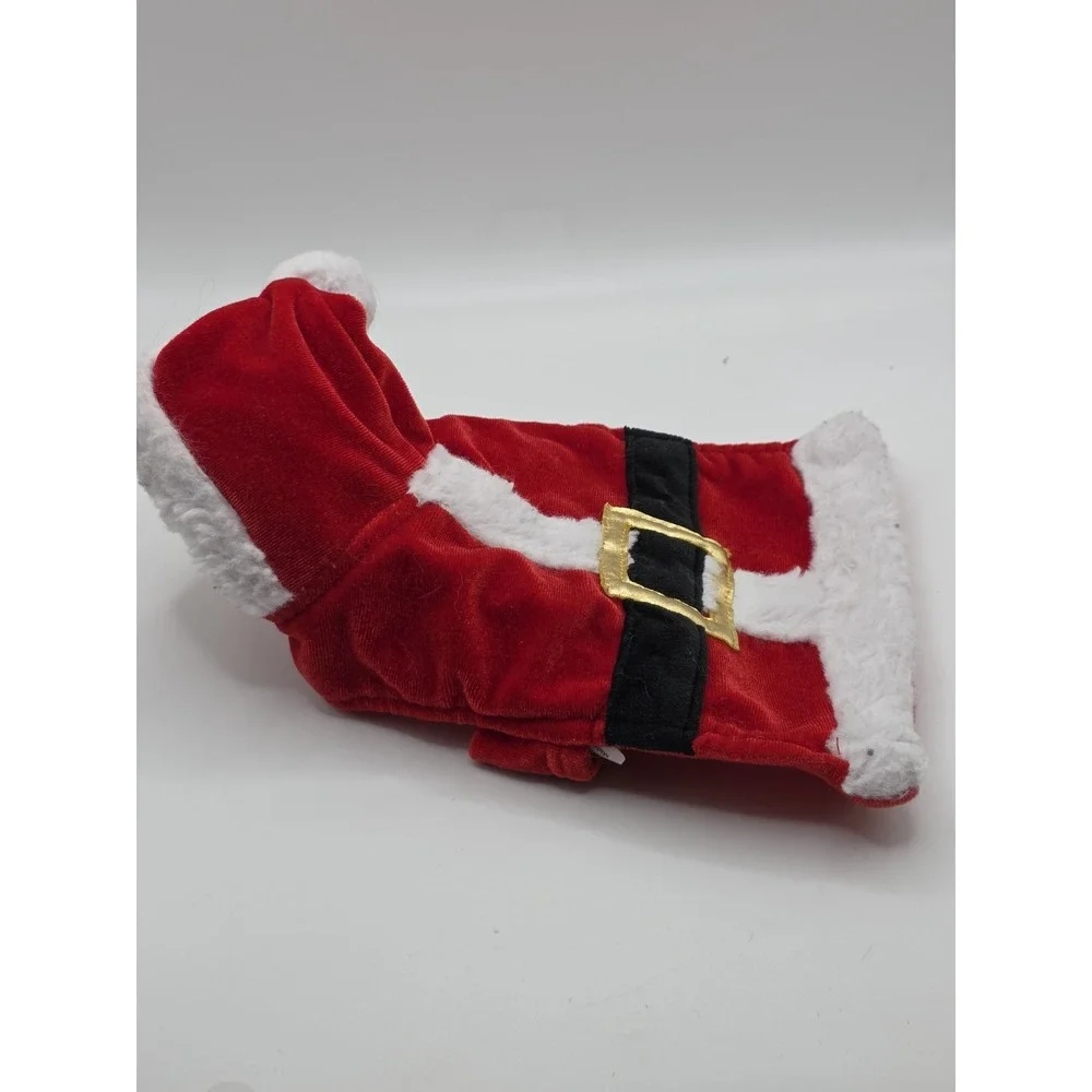 Red Dog Santa Claus Plush Costume w/ Hood Black Belt Extra Small Holiday Sweater